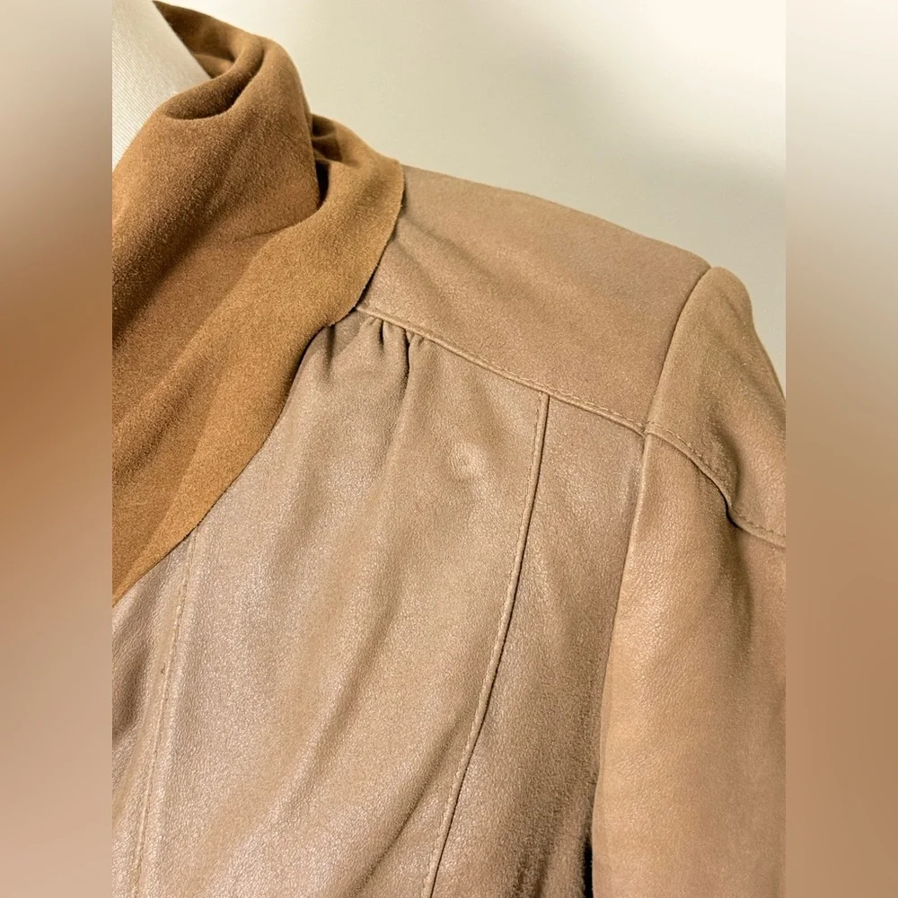 Vintage Y2K Leather Moto Jacket Brown Suede Waterfall Collar XS Michael Kors